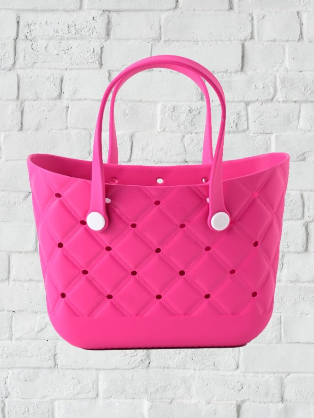 Fuchsia Hot Pink EVA Tote Bag Beach Handbag WITH 10 CHARMS Quilted Texture